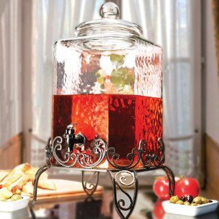 BEVERAGE DISPENSER   BIG 4.7 Gallon   Hammered Glass Black Wrought Iron Metal Stand   Brand NEW   Gift Boxed Iced Beverage Dispensers Kitchen & Dining