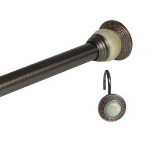 Elegant Home Fashions Greek Key Shower Tension Rod and Hook Set in Satin Rubbed Bronze and Ivory HDHK997
