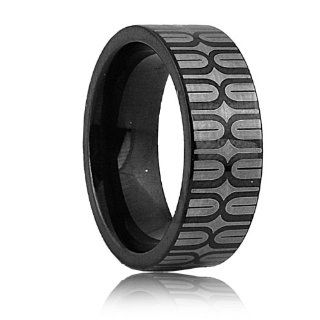 Black Titanium Ring with Artistic Gray Deco Pattern for Men   Comfort Fit. Size 10. Width 8mm Jewelry