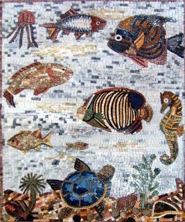 Sea Creatures Hand Made Marble Mosaic Decorative Wall Floor Bath Pool   Wallpaper