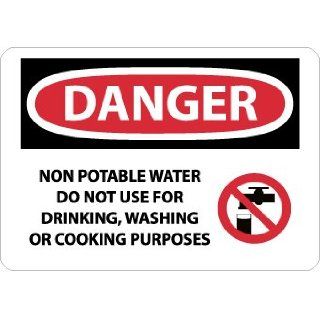NMC D593RB OSHA Sign, Legend "DANGER   NON POTABLE WATER DO NOT USE FOR DRINKING, WASHING OR COOKING PURPOSES" with Graphic, 14" Length x 10" Height, Rigid Plastic, Black/Red on White Industrial Warning Signs Industrial & Scientif