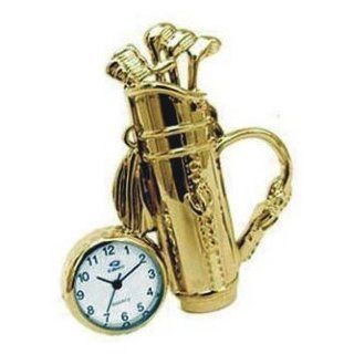 Goldtone Golf Club Set w/Bag Desk Mini Clock  