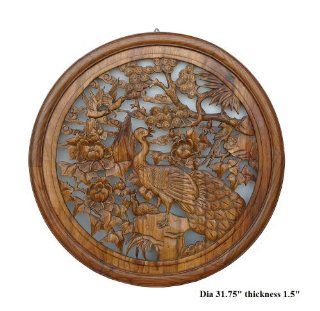 Chinese Wood Carved Round Peacock Wall Decor Ass446   Wall Sculptures