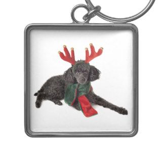Christmas Black Toy Poodle Dog Dressed as Reindeer Key Chain