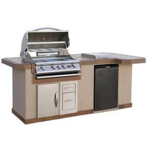 Cal Flame 8 ft. Stucco Grill Island and Side Bar with 4 Burner Stainless Steel Propane Gas Grill LBK 820R O H