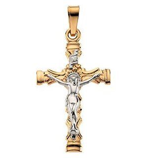 Large 14k Yellow Gold, 14k White Gold Crucifix Pendant Jewelry