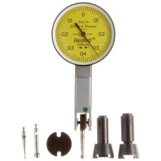 Brown & Sharpe 599 7030 14 Dial Test Indicator Set, Top Mounted, M1.4x0.3 Thread, Yellow Dial, 0 0.4 0 Reading, 28mm Dial Dia., 0 0.8mm Range, 0.01mm Graduation, +/ 0.01mm Accuracy