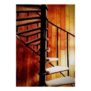 Rustic Spiral Staircase at Mountain Lodge Cabin Posters