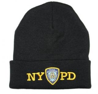 NYPD Winter Hat Police Badge New York Police Department Black & Gold One Size Clothing