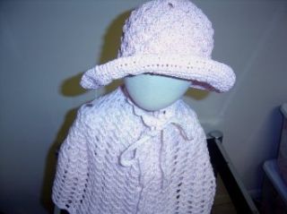 Pc602iv, hand Crocheted Ivory Cotton Girls Poncho, Hat Set Infant And Toddler Hats Clothing