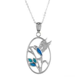 La Preciosa Sterling Silver Created Blue Opal Hummingbird Necklace La Preciosa Gemstone Necklaces