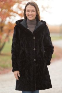Women's Aloisa Reversible Mink Fur Coat with Hood, BLACK, Size XLARGE