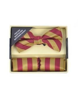 Maroon & Gold School Colors Stripe Band Bow Tie & Pocket Hanky Set at  Mens Clothing store