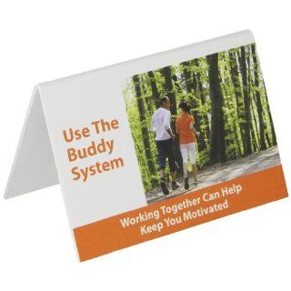 Accuform Signs PAT606 Plastic Tent Style Tabletop Sign, Legend "USE THE BUDDY SYSTEM. WORKING TOGETHER CAN HELP KEEP YOU MOTIVATED", 5" Width x 3 1/2" Height, Orange on White Industrial Warning Signs