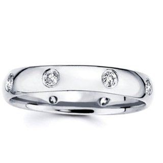 14K Diamond Wedding Band For Women White Gold 8 pcs Bezel Set Diamonds Domed Ring (0.24ctw GH, SI2) Jewelry