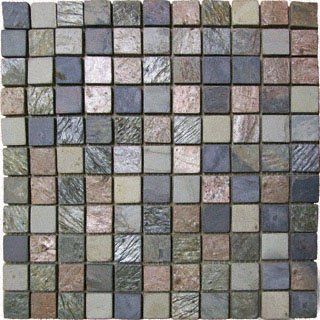 Montego Sela 1x1 Mixed Color Slate Tumbled Mosaic Tile 12 x 12 In. Kitchen Bathroom Backsplash   Marble Tiles  