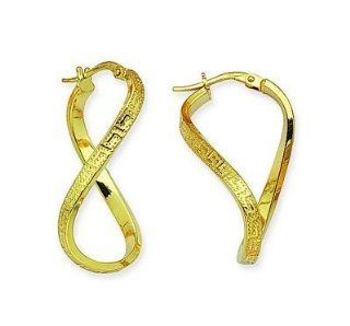 14kt Yellow Gold Greek Key Spiral Hoop Earrings Jewelry