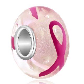 Pugster Light Pink With Pink Ribbon And White Dots Luminous Beads Murano Glass Fit Pandora Charm Biagi And Charmilia Bracelet