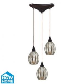 HGTV HOME 46007/3 HGTV Danica 3 Light Pendant with Mercury Glass Shade, 10 by 9 Inch, Oiled Bronze Finish   Ceiling Pendant Fixtures  
