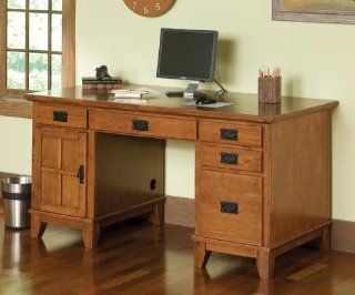 Home Style 5180 18 Arts and Crafts Double Pedestal Desk, Cottage Oak Finish   Home Office Desks