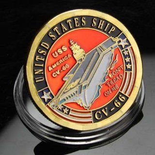 NAVY USS America CV 66 Gold plated Challenge Coin 628 