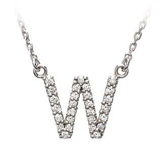 Diamond Initial Necklace in 14 Karat White Gold, Letter W Jewelry
