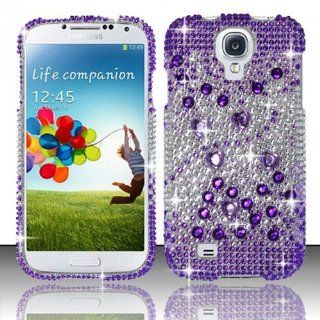 CELL PHONE CASE COVER BLING FOR SAMSUNG GALAXY S4   PURPLE & SILVER + LCD GUARD [In CellCostumes Retail Packaging] 