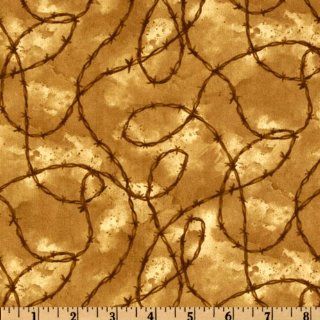 44'' Wide Way Out West Barbed Wire Natural Fabric By The Yard