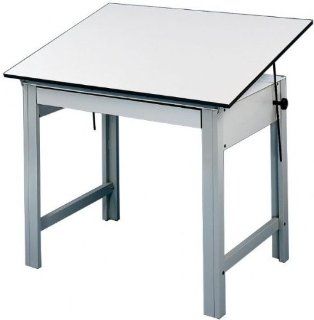 DesignMaster 4 Post Compact Drawing Table w Gray Base & White Top  