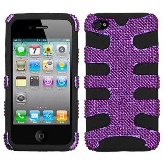 Fish Bone Protector Skin Hybrid Snap On Gel Cover (Faceplate) Cell Phone Case for Apple iPhone 4 Sprint,Verizon Wireless   Purple Diamante/Black Cell Phones & Accessories