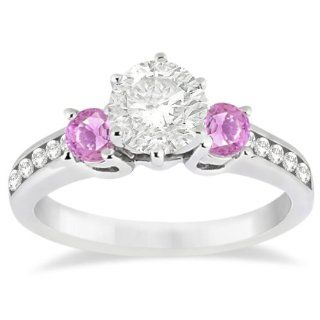 Three Stone Diamond and Pink Sapphire Engagement Ring Setting For Women 18k White Gold (0.60ct) Jewelry