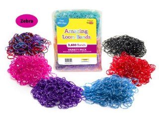 Amazing Loom Rubber Bands, 3,600 Pc. Zebra Colors Rubber Band Mega Value Refill Packs, 12 Bags of 300 Count Assorted Colors, Includes 144 S Clips, 100% Latex and Lead Free Toys & Games