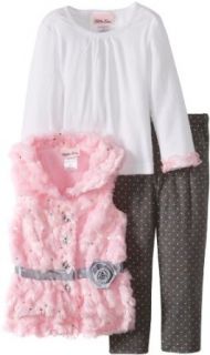 Little Lass Girls 2 6X 3 Piece Satin Rosette Faux Fur Vest Set Clothing