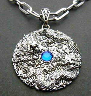 SALE OUT Limited STOCK 2014 model TF916  BIG 50mm DOUBLE CHINESE DRAGONS BLUE CRYSTAL Alloy Pendant 30&#034  Necklace Health & Personal Care