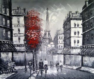 Large Paris streetscene with Eiffel Tower, Oil Painting on Canvas. Fine Art   Superb quality and craftsmanship.  
