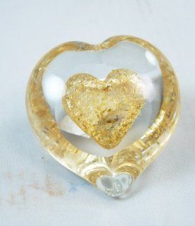 Murano Design Gold Heart in Clear Heart Paperweight PW 621   Paper Weights