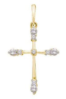 14KT Yellow Gold 0.16 CTW Diamond Ladies CROSS Pendant Necklaces Jewelry