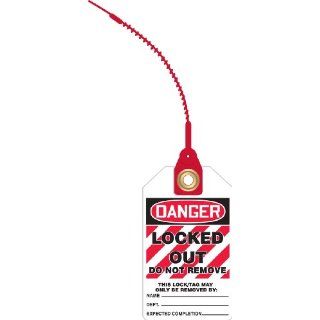Accuform Signs TAK645 RP Plastic Loop 'n Lock Lockout Tie Tag, Legend "DANGER LOCKED OUT DO NOT REMOVE" with 8" Strap, 3 1/4" Width x 5 3/4" Height, Red/Black on White (Pack of 10) Lockout Tagout Locks And Tags Industrial &am