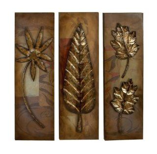 Benzara 56460 Set Of 3 Orchid N Palm Leaf Metal Wall Decor Sculpture 30 In.   Metal Wall Decor Leaves