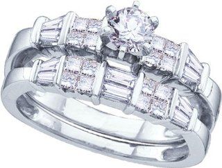 Real Diamond Wedding Engagement Ring 0.75CTW DIAMOND LADIES BRIDAL SET WITH ROUND CENTER 14K White gold Jewelry