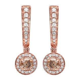 0.50 Carat (ctw) 14k Rose Gold Round Champagne & White Diamond Ladies Fine Dangling Drop Earrings 1/2 CT Rose Gold And White Gold Earrings Jewelry