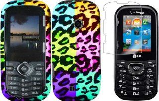 For LG Cosmos 3 VN251S Hard Design Cover Case Bright Colorful Leopard + LCD Screen Protector Cell Phones & Accessories
