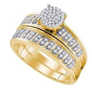 Real Diamond Wedding Engagement Ring 0.22CTW DIAMOND MICRO PAVE BRIDAL SET 10K Yellow gold Jewelry