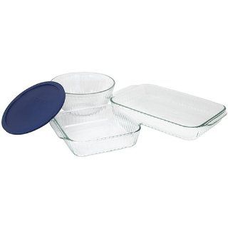 Pyrex Bakeware Sculptured 4 Piece Baking Dish Set, Clear with Single Blue Lid Kitchen & Dining