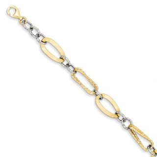 14k Two Tone Polished Fancy Link Bracelet Jewelry