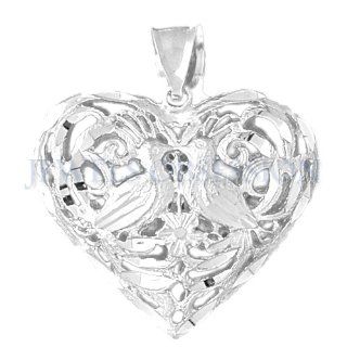 Rhodium Plated 925 Sterling Silver 3 D Filigree Heart Pendant Jewels Obsession Jewelry