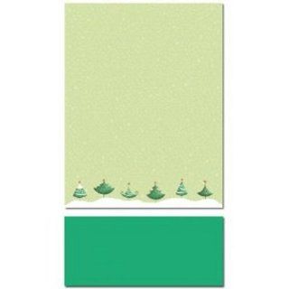 200 Six Christmas Trees Letterhead Sheets and 200 Green Envelopes 