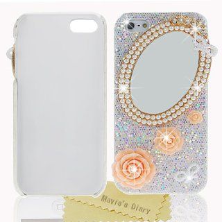Mavis's Diary Mirror and Bling Bling Flower with Pearls Pearls Hard Case for Apple Iphone 4 4s with Soft Clean Cloth Cell Phones & Accessories