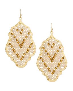Wire Wrapped Crystal Pendant Earrings, Cream/Gold
