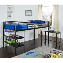Walker Edison Black Twin Loft Bed With Desk / Shelves Black Size Twin